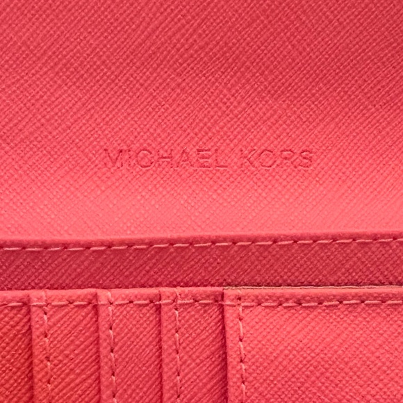 Michael Kors Jet Set Travel Large Trifold Wallet Grapefruit Pink - Picture 7 of 16